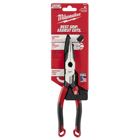 Milwaukee USA Long Nose Pliers 203mm With Comfort Grip