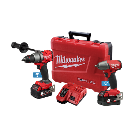 Milwaukee M18 FUEL ONE-KEY Cordless Hammer Drill & Impact Wrench 2B3 18v 5Ah