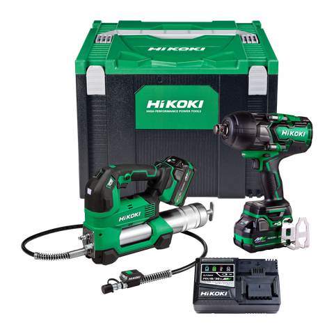 HiKOKI Cordless Grease Gun 450g & Impact Wrench 3/4in Multivolt Kit