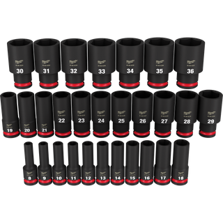 Milwaukee Shockwave Impact Socket Set 1/2in Dr Metric Deep 29pc