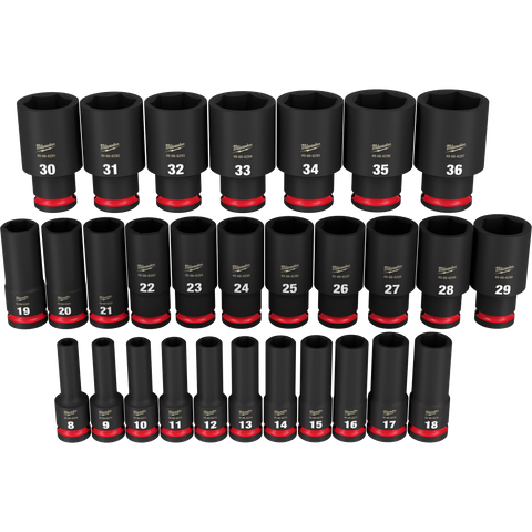 Milwaukee Shockwave Impact Socket Set 1/2in Dr Metric Deep 29pc