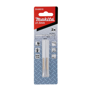 Makita Drill Bit HSS-TiN Metal 1.5x40mm 2pk