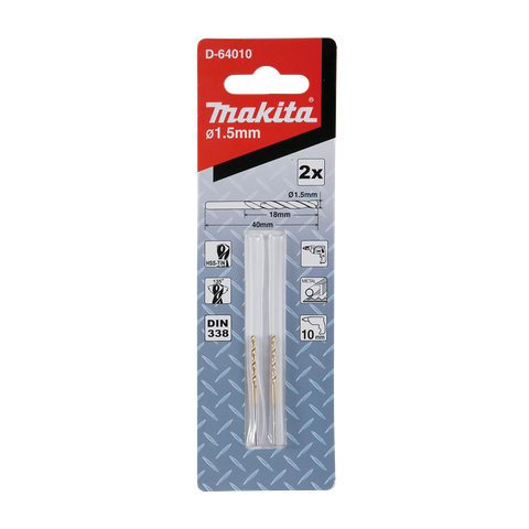 Makita Drill Bit HSS-TiN Metal 1.5x40mm 2pk