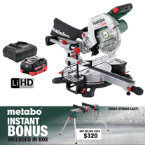 Metabo Cordless Mitre Saw 216mm with Stand 18V 5.5Ah