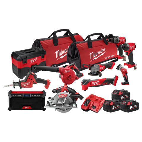 Milwaukee M18 FUEL Cordless Power Pack Brushless 10pc Kit 10A3 18V 5Ah