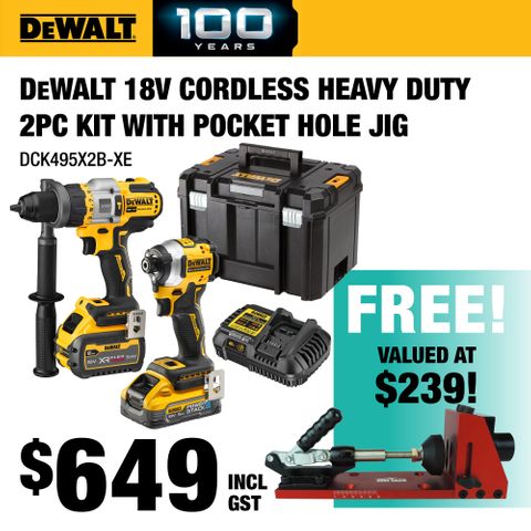 DeWalt 18v Cordless HEAVY DUTY 2pc Kit WIth Pocket Hole Jig