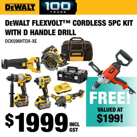 DeWalt FLEXVOLT Cordless 5pc Kit with D Handle Drill