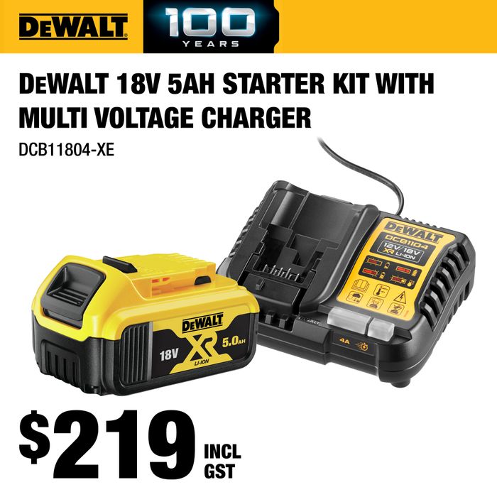 Buy DeWalt 18V 5Ah Starter Kit with Multi Voltage Charger online in New Zealand The ToolShed