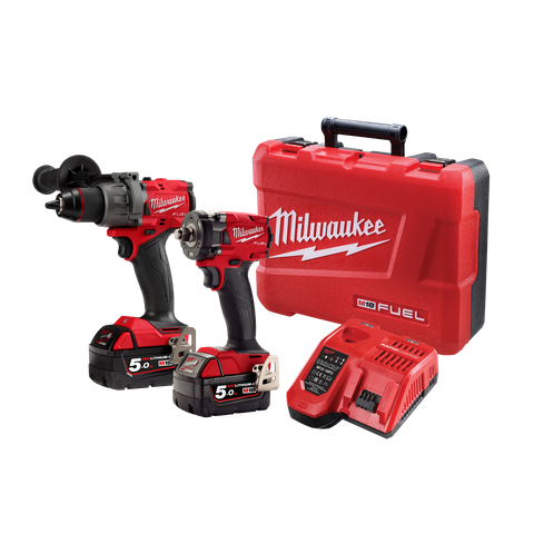 Milwaukee M18 FUEL Cordless Hammer Drill & Impact Wrench 2AB3 18V 5Ah