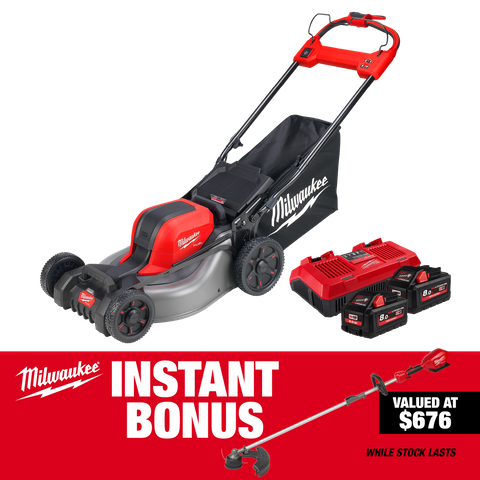 Milwaukee M18 FUEL Lawn Mower 2x 18V with Bonus Line Trimmer 8Ah