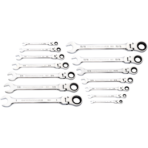 GEARWRENCH Combination Ratcheting Spanner Flex Head Set SAE 14pc