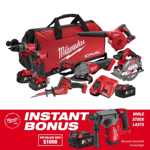 Milwaukee M18 FUEL Power Pack 6pc 6BF4 18V 5Ah with Bonus