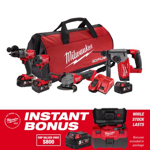 Milwaukee M18 FUEL Power Pack 4pc 4A3BD 18V 5Ah with Bonus