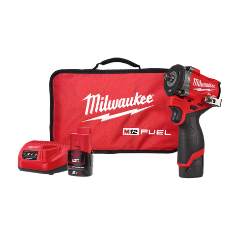 Milwaukee M12 FUEL Cordless Impact Wrench Stubby Gen2 3/8in 12v 2Ah