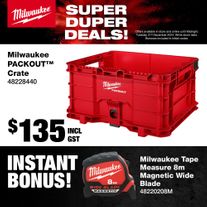 Milwaukee PACKOUT Crate with Bonus 8m Magnetic Tape Measure