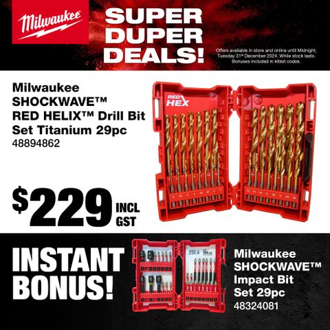 Milwaukee SHOCKWAVE RED HELIX Drill Bit Set Titanium 29pc with Bonus Bit Set