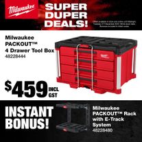 Milwaukee PACKOUT 4 Drawer Tool Box with Bonus E-Track System