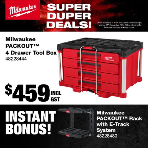 Milwaukee PACKOUT 4 Drawer Tool Box with Bonus E-Track System