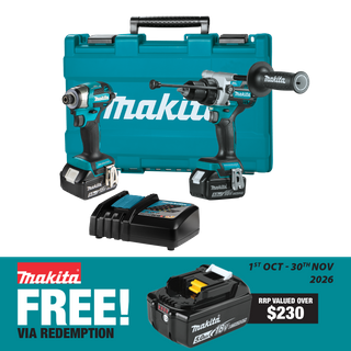 Makita LXT Cordless Hammer Drill and Impact Driver Brushless Kit 18V 5Ah
