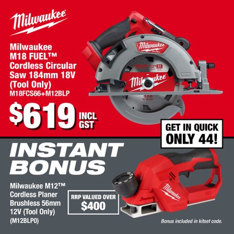 Milwaukee M18 FUEL Circular Saw 184mm 18V - Bare Tool with Bonus M12 Planer