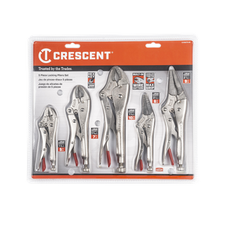 Crescent Curved Jaw and Long Nose Locking Plier Set 5pc