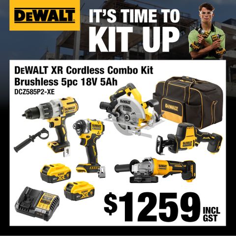 DeWalt XR Cordless Combo Kit Brushless 5pc 18V 5Ah