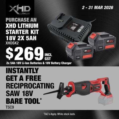 XHD Lithium Starter Kit 18V 2x 5Ah with Reciprocating Saw Brushless 18V