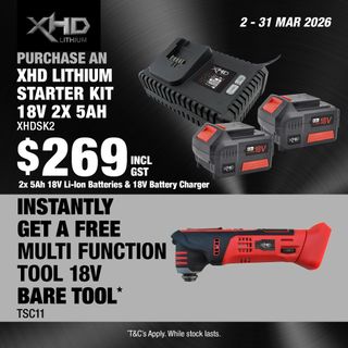 XHD Lithium Starter Kit 18V 2x 5Ah with Multi Function Tool 18V