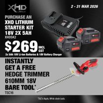 XHD Lithium Starter Kit 18V 2x 5Ah with Hedge Trimmer 610mm 18V