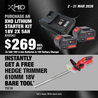 XHD Lithium Starter Kit 18V 2x 5Ah with Hedge Trimmer 610mm 18V