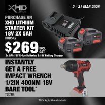 XHD Lithium Starter Kit 18V 2x 5Ah with Impact Wrench Brushless 1/2in 400Nm 18V
