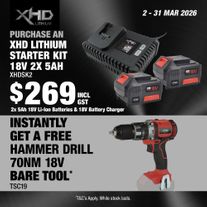 XHD Lithium Starter Kit 18V 2x 5Ah with Hammer Drill Brushless 70Nm 18V