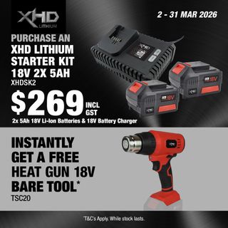 XHD Lithium Starter Kit 18V 2x 5Ah with Heat Gun 18V