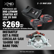 XHD Lithium Starter Kit 18V 2x 5Ah with Circular Saw Brushless 184mm 18V