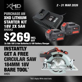 XHD Lithium Starter Kit 18V 2x 5Ah with Circular Saw Brushless 184mm 18V