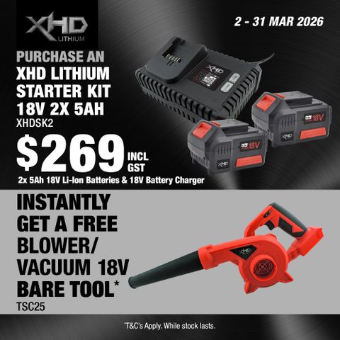 XHD Lithium Starter Kit 18V 2x 5Ah with Blower/Vacuum 18V