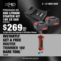 XHD Lithium Starter Kit 18V 2x 5Ah with Router Trimmer 18V