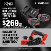 XHD Lithium Starter Kit 18V 2x 5Ah with Planer Brushless 18V