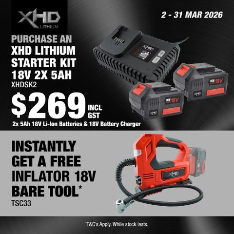 XHD Lithium Starter Kit 18V 2x 5Ah with Inflator 18V