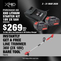 XHD Lithium Starter Kit 18V 2x 5Ah with Line Trimmer 36V (2x 18V)