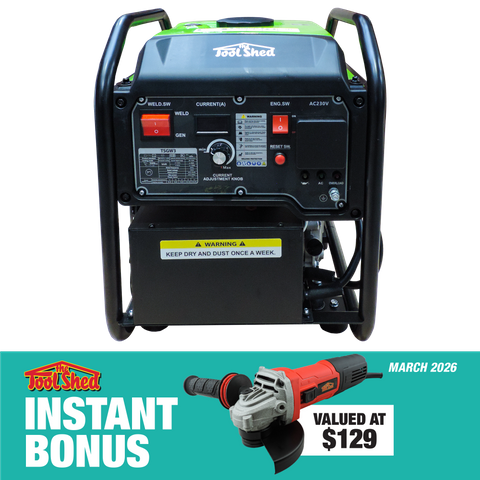 ToolShed Inverter Welder Generator 10-130A 3.5KVA with 1200W Angle Grinder