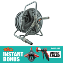 ToolShed Water Hose Reel with Spray Nozzle and Rotary Sprinkler