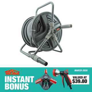 ToolShed Water Hose Reel with Spray Nozzle and Rotary Sprinkler