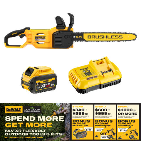 DeWalt FLEXVOLT Chainsaw Brushless 45cm/18in 54V 6Ah