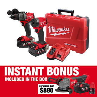 Milwaukee M18 FUEL Hammer Drill & Impact Driver 18V 5Ah with Bonus