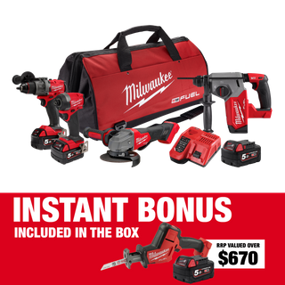 Milwaukee M18 FUEL Power Pack 4pc 4A3BF 18V 5Ah with Bonus