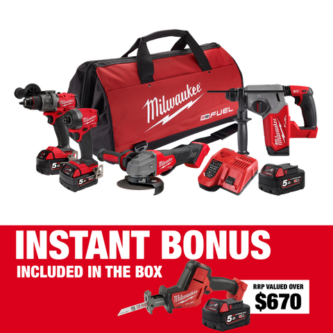 Milwaukee M18 FUEL Power Pack 4pc 4A3BF 18V 5Ah with Bonus