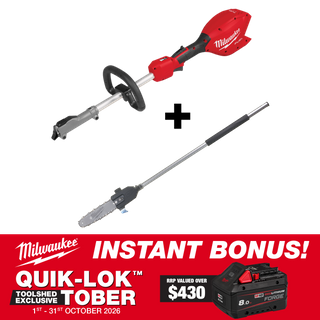 Milwaukee M18 FUEL QUIK-LOK Power Head + Pole Saw Attachment with BONUS