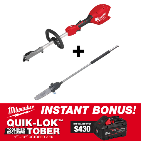 Milwaukee M18 FUEL QUIK-LOK Power Head + Pole Saw Attachment with BONUS