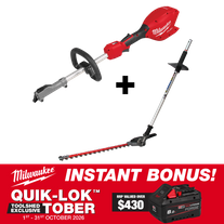 Milwaukee M18 FUEL QUIK-LOK Power Head + Hedge Trimmer Attachment with BONUS
